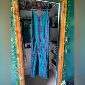 Blue & Green Plaid Old Navy Flowy Dress; Size M; Low Back; Never Worn